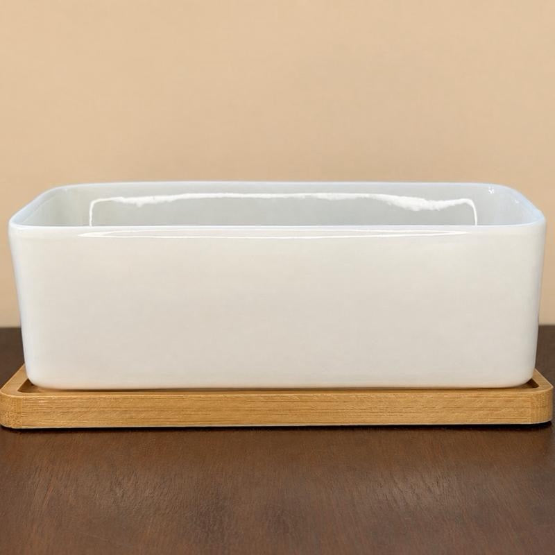 Rectangular Ceramic Planter with Saucer