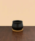 Black Planter with Bamboo Saucer